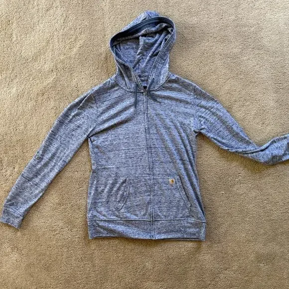 Carhartt Women’s Hoodie Large Blue‎ Full Zip Roll Tab Sleeve Lightweight - Picture 2 of 11